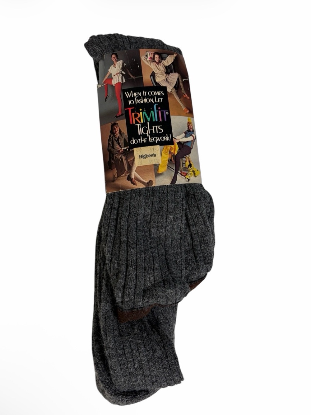 Vintage NWT deadstock 80s/90s trimfit gray ribbed nylon tights size tall 5’5-5’7